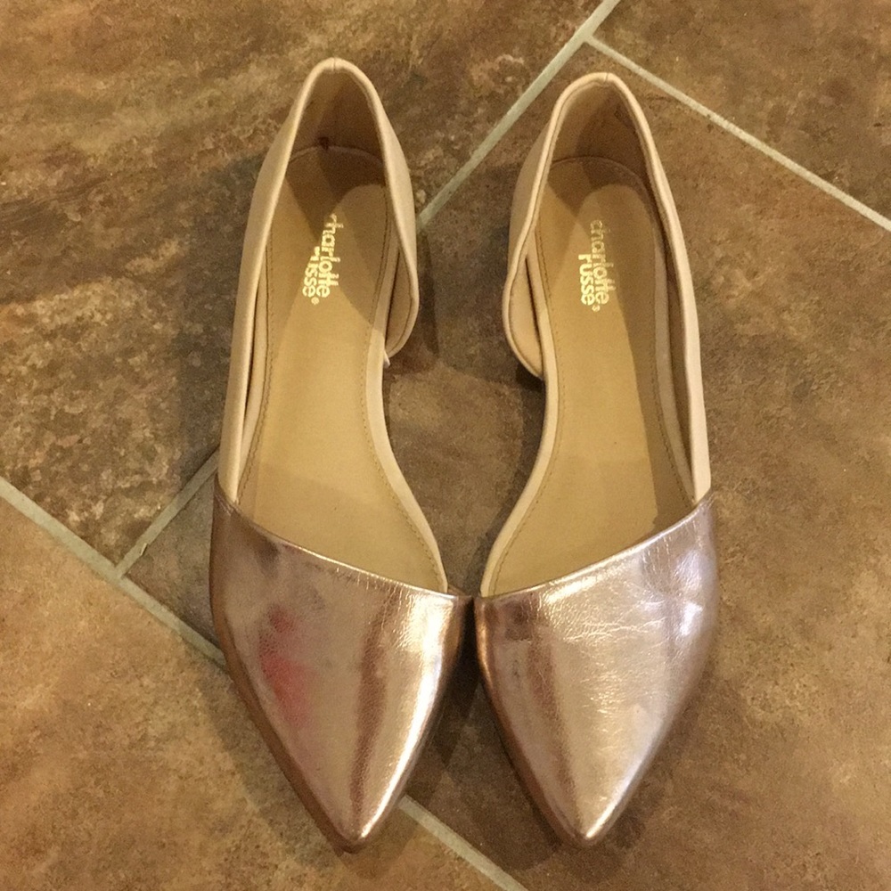 Rose gold and nude/pink pointed toe flats size 9